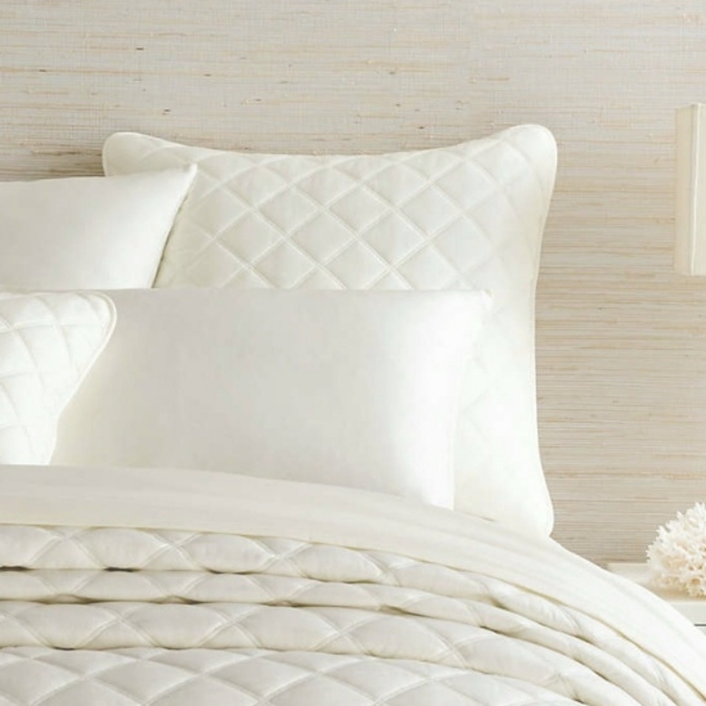 Pine Cone Hill Quilted Silken 2 Euro Pillow Shams Bright White Pair Set